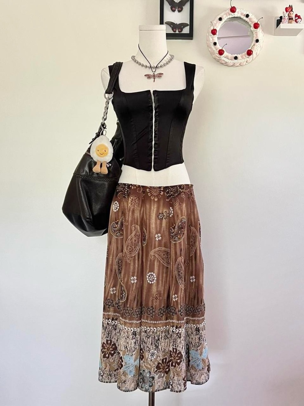 Brown Paisley Midi Skirt - Women's Boho Skirt